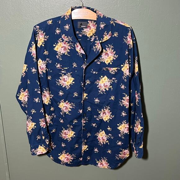 LIZ Wear Navy Blue Floral Blouse with Tie Belt Long Sleeve Top - Picture 8 of 8
